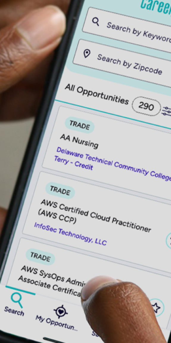 Phone using Career Moves app