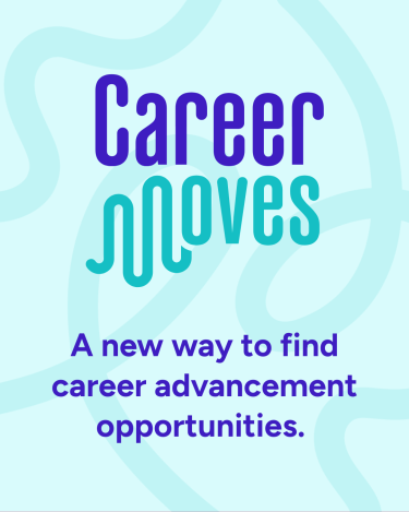 Career Moves logo with a text below it behind a squiggly line background